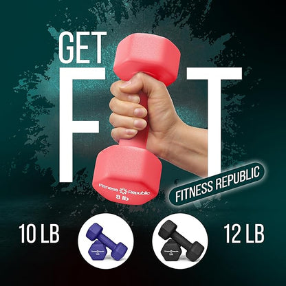 Neoprene Workout Dumbbell Set - Non Slip, Anti Roll Exercise & Fitness Dumbbells Combo - Hex Shaped Hand weights for Men & Women - Ideal for Home Gyms training