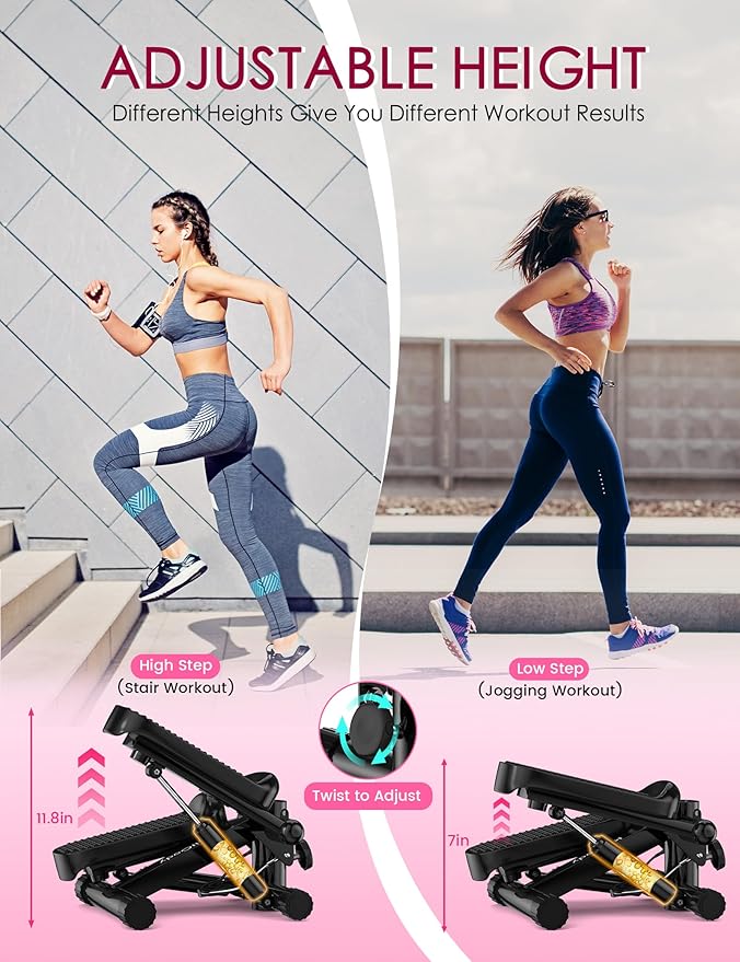 Steppers for Exercise at Home, KitGody Mini Stepper with Resistance Bands, Stair Stepper with 330LBS Capacity, Adjustable Height Fitness Stepper Machine for Full Body Workout