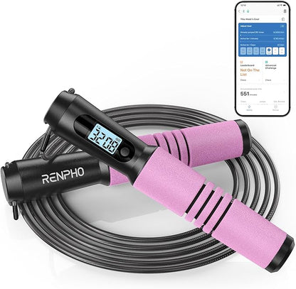 RENPHO Smart Jump Rope, Fitness Skipping Rope with APP Data Analysis, Workout Jump Ropes for Home Gym, Crossfit, Jumping Rope Counter for Exercise for Men, Women