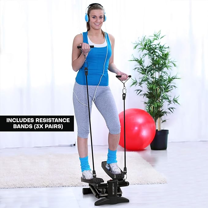 Mini Stepper & Stair Climber Machine - w/Resistance Bands Set - Built in Monitor by Nordic Lifting