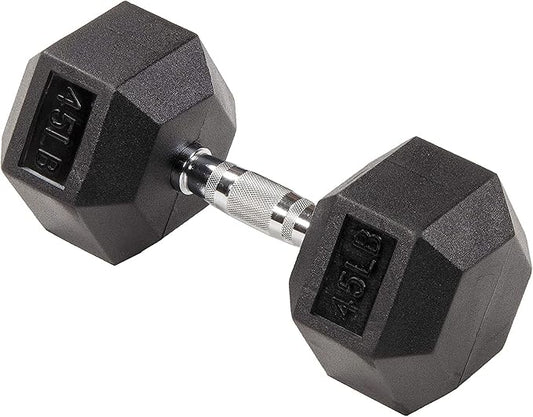 Signature Fitness Rubber Encased Hex Dumbbell, 45LB Single