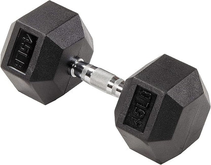 Signature Fitness Rubber Encased Hex Dumbbell 45LB Single