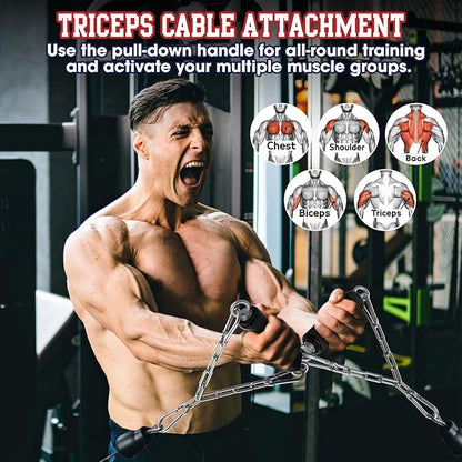 Tricep Rope LAT Pull Down Attachment, Gym Handle for Cable, Gym LAT Pulldown Cable Machine Pulley System Accessory, DIY Workout Equipment for Home Gym