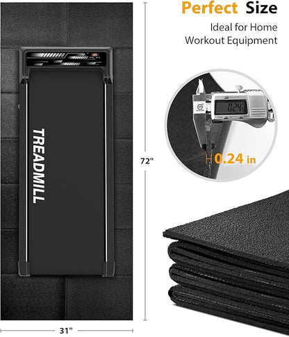 Foldable Rubber Treadmill Mat - Exercise Bike Mat with Waterproof Non-Slip Shock Absorption, Exercise Equipment Mat to Protect Floor for Home Gym Workout