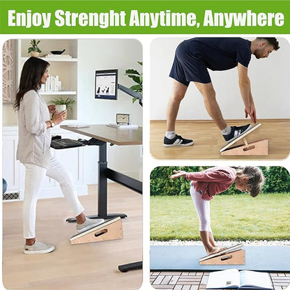 Slant Board for Calf Stretching - Adjustable Slant Board for Squat Professional Heavy Duty Wooden Incline Board Calf Strecher for Foot Ankle, Achilles, Extra Side-Handle Design for Portability