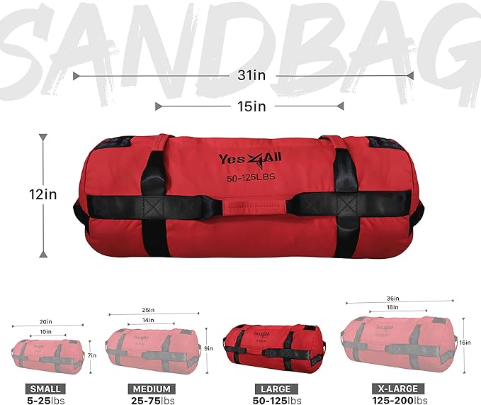 Yes4All Sandbags for Working Out, Adjustable Sand Bags for Weight Training with Handles, Multiple Colors & Sizes 5-200lbs