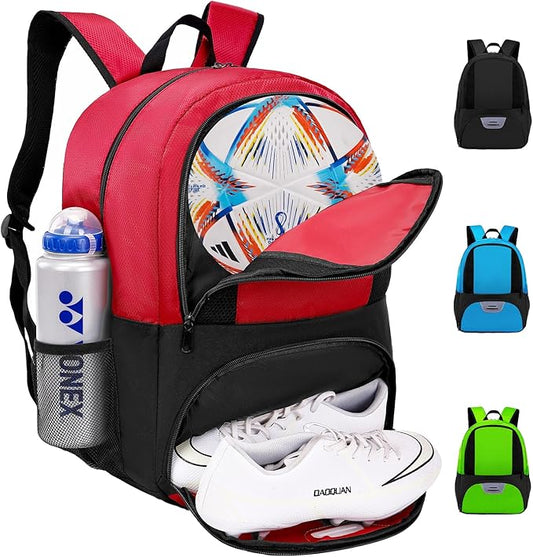 Soccer Bag&Soccer Backpack&Backpack for Football Volleyball Basketball,Sport Equipment Bags with Shoe compartment. (Red)