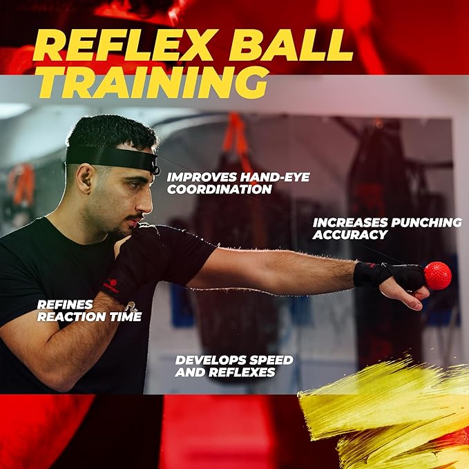 Boxing Reflex Ball for Adults and Kids - React Reflex Balls on String with Headband, Carry Bag and Hand Wraps - Improve Hand Eye Coordination, Punching Speed, Fight Reaction