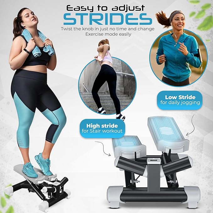 Advanced Steppers for Exercise - Stair Stepper with 350 LBS Weight Capacity, Cardio Equipment with Resistance Bands, Mini Stepper with Optional Twist Motion, Adjustable Height with LCD