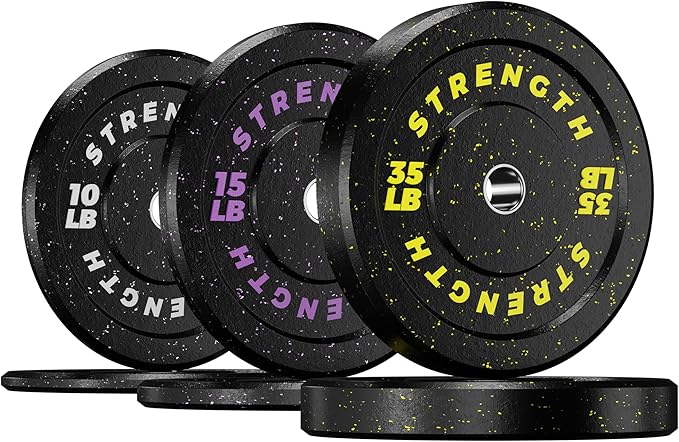 GIKPAL Bumper Plates, Olympic Weight Plates Set 2-inch Rubber Weights for Barbell, 10lbs-55lbs