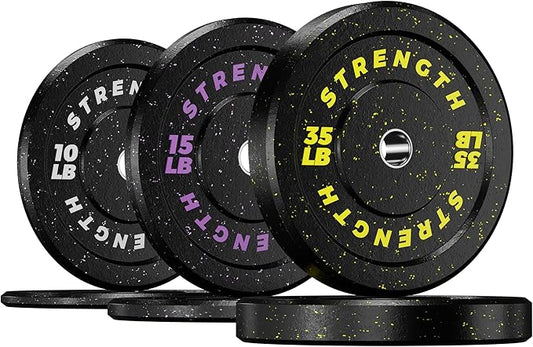 GIKPAL Bumper Plates, Olympic Weight Plates Set 2-inch Rubber Weights for Barbell, 10lbs-55lbs