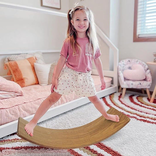 Gentle Monster Wooden Wobble Balance Board, 35 Inch Rocker Board Natural Wood, Kids Toddler Open Ended Learning Toy, Yoga Curvy Board for Office & Classroom Adult