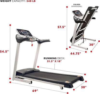 Sunny Health & Fitness Energy Flex Motorized Treadmill with Automatic Incline Easy Foldable Design Pulse Sensors Digital Display and Optional SunnyFit® App Enhanced Bluetooth Connectivity