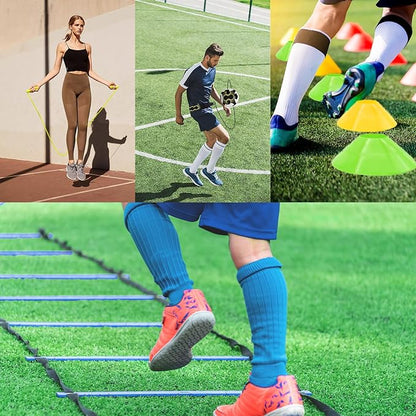 Soccer Agility Training Equipment Set, Soccer Accessories 20Ft Agility Ladder, 12 Cones, Solo Soccer Trainer, Jump Rope Speed Training Equipment Gifts for Boy