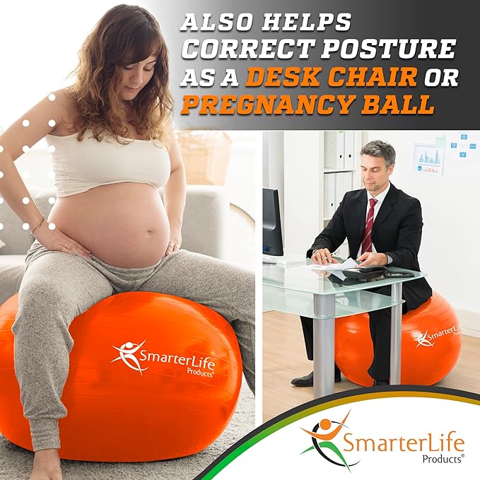 SmarterLife Workout Exercise Ball for Fitness, Yoga, Balance, Stability, or Birthing, Great as Yoga Ball Chair for Office or Exercise Gym Equipment for Home, Premium Non-Slip Design