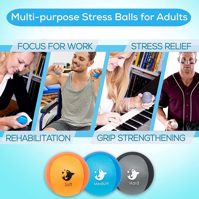 Serenilite Hand Therapy Exercise Stress Ball Bundle, Tri-Density Stress Balls for Adults & Grip Strengthening, Squeeze Balls for Hand Therapy, Hand Therapy Balls, Squeeze Ball, Hand Balls for Therapy