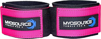 Myosource Kinetic Bands Tumble Pro X Ankle Straps Kit – Cheerleading Standing Tumbling Equipment, Gymnastics Backhandspring Trainer – Includes Flexibility Stunt Stretch Strap – Blue or Pink