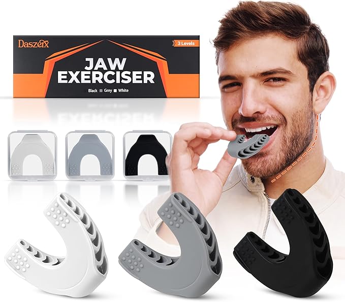 DASZERX® Sports Jaw Exerciser for Men & Women | 4 Resistance Levels Silicone Jawline Exerciser Tablets | Jaw Enhancer - Jaw, Face, and Neck Exerciser, Helps Reduce Stress and Cravings