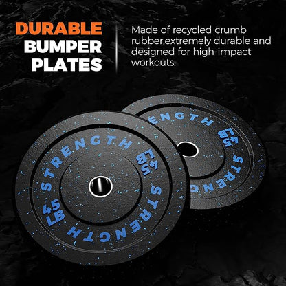 GIKPAL Bumper Plates, Olympic Weight Plates Set 2-inch Rubber Weights for Barbell, 10lbs-55lbs