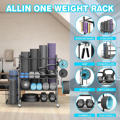 Weight Rack For Home Gym Dumbbells,Home Gym Storage,Weight Rack For Dumbbells Kettlebells Yoga Mat And Balls,Yoga Mat Storage Rack With Wheels And Hooks,Weight Rack,Maximum 450 lbs,Dumbbell Rack