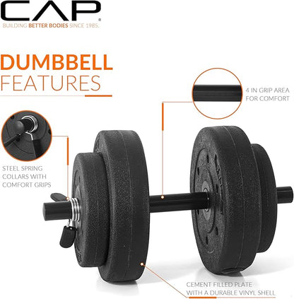 CAP Barbell 40-Pound Adjustable Cement Dumbbell Set – Versatile Vinyl Coated Weights for Home Gym Excellence