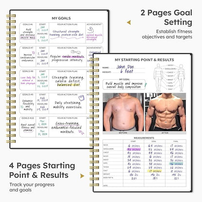 Fitness Workout Journal for Women & Men, A5(5.5" x 8.2") Workout Log Book Planner for Tracking, Progress, and Achieving Your Wellness Goals - Black(New)