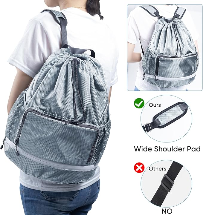 Swim Bag Beach Backpack Sports Drawstring Backpack - Gym Bag - Kids Swim Backpack Mens Beach Bag, Workout Bag