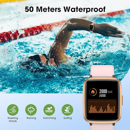 Fitness Tracker Watch with Heart Rate Monitor, Activity Tracker with Pedometer, Sleep Monitor, Calories & Step Counter, 5ATM Waterproof Smart Watch for Women Men Health Fitness Watch for Sports