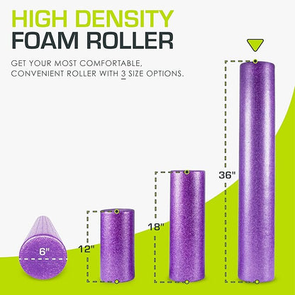 ProsourceFit High Density Foam Rollers 12 - Inches long, Firm Full Body Athletic Massage Tool for Back Stretching, Yoga, Pilates, Post Workout Muscle Recuperation, Black