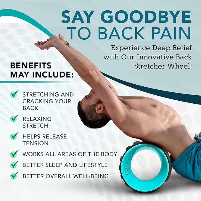 ZENORA Back Stretcher, Back Cracker & Back Roller, Back Pain Relief Product, Yoga Wheel, Foam Roller for Back, Back Stretching & Back Cracking Device, Back Popper. Comes with Instructions & Carry Bag