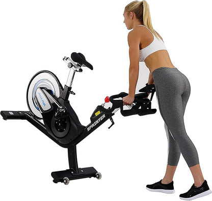 Sunny Health & Fitness ASUNA 6100 Sprinter Cycle Exercise Bike - Magnetic Resistance Belt Rear Drive, 350 lb Max Weight with RPM Cadence Sensor, Dual Foot Cage/Clipless (SPD) Pedals