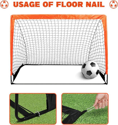 Simple Deluxe 4‘x3’ Portable Soccer Goal, Pop Up Folding Soccer Net Comes with 2 Oxford Cloth Bags and 8 Stakes, Great for Training for Backyard, 2 Set, Orange & Black