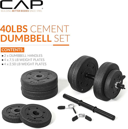 CAP Barbell 40-Pound Adjustable Cement Dumbbell Set – Versatile Vinyl Coated Weights for Home Gym Excellence