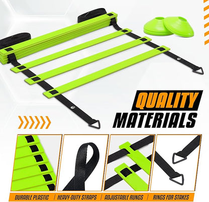 Yes4All Speed Training Equipment Set: 15ft Agility Ladder 5 Agility 12 Disc