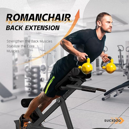 Roman Chair Back Extender - Angle & Height Dual Adjustable Hyperextension Bench for Home Gym - Adjustable Back Exercise Machine