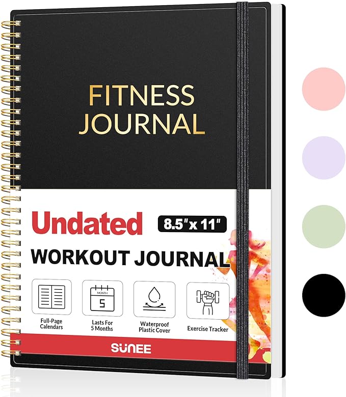 Fitness Journal Workout Planner for Men & Women, A4(8.5" x 11") Workout Journal Log Book Planner for Track Gym Essentials, Home Workouts, Track Progress, Achieve Goals, Black