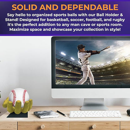 Small Ball Holder & Stand - Versatile Sports Storage Rack for Baseball, Tennis, Cricket Balls - Man Cave Decor and Organizer - Compact Table Stand for Multi-Sports Collections