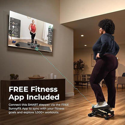 Sunny Health & Fitness Mini Steppers for Exercise at Home, Stair Step Workout Machine with Resistance Bands, Full Body Cardio Equipment, Optional Smart Stepper with SunnyFit App Connection