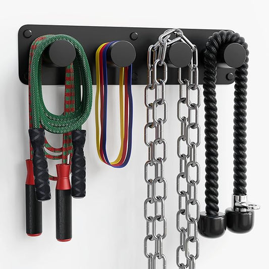 Lux Wall Mounted Home Gym Storage Rack Organizer - Durable Steel Gym Hooks - Powder Coat - All Hardware - Easy Install Gym Organization for Home Gym Equipment [21” L x 5.25” W x 5” D] - Black or White