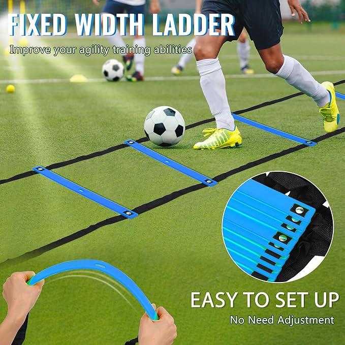 Fixed Rung Agility Ladder 丨20ft 12 Rungs No Tangle Spped and Agility Training Equipment Footwork Ladder with Carrying Bag/Ground Stakes for Adults Youth Kids