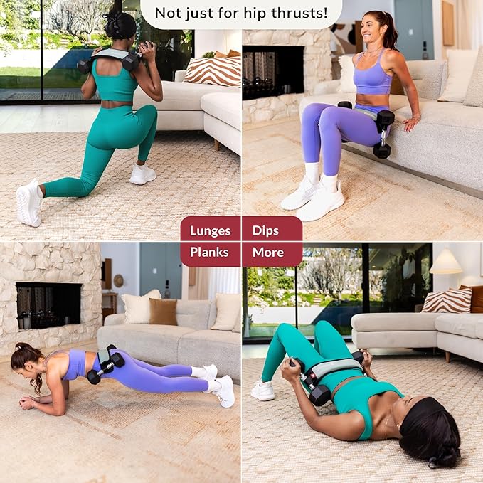 Mini Hip Thrust Belt for Gym or Home Workouts, Slip-Resistant Padding that Protects your Hips - Use with Dumbbells, Kettlebells, or Plates