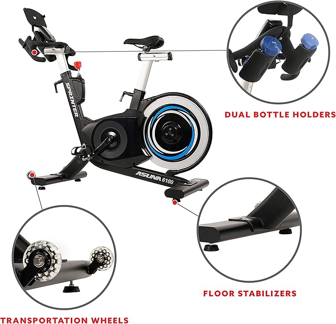 Sunny Health & Fitness ASUNA 6100 Sprinter Cycle Exercise Bike - Magnetic Resistance Belt Rear Drive, 350 lb Max Weight with RPM Cadence Sensor, Dual Foot Cage/Clipless (SPD) Pedals