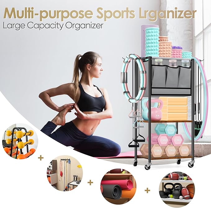 Weight Rack for Home Gym Dumbell Rack Fabric Yoga Mat Storage,Organizes Yoga Mats,Foam Rollers,Dumbbells,Kettlebells & More,Women's Men's Fitness Workout Equipment Organization,Small Weight Rack