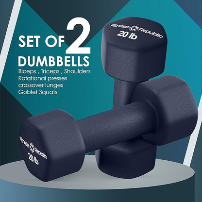 Neoprene Dumbbell Set of 2, Non-Slip, Hex Shape, Free Weights Set for Muscle Toning, Strength Building, Weight Loss - Portable Weights for Home Gym Hand Weight