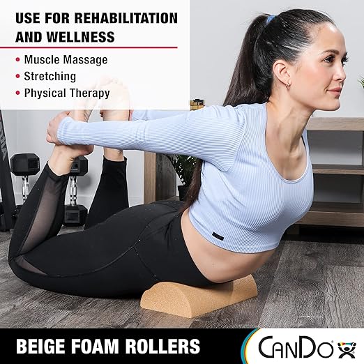 CanDo Beige PE Foam Rollers for Muscle Restoration, Massage Therapy, Sport Recovery and Physical Therapy 6" x 36" Half-Round