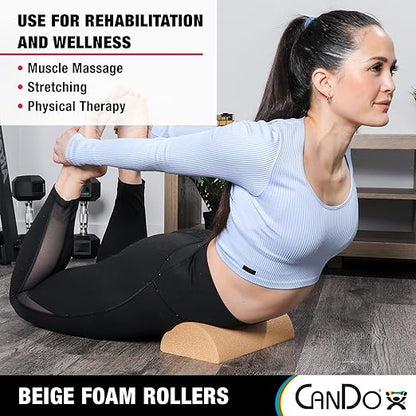 CanDo Beige PE Foam Rollers for Muscle Restoration, Massage Therapy, Sport Recovery and Physical Therapy 6" x 12" Half-Round