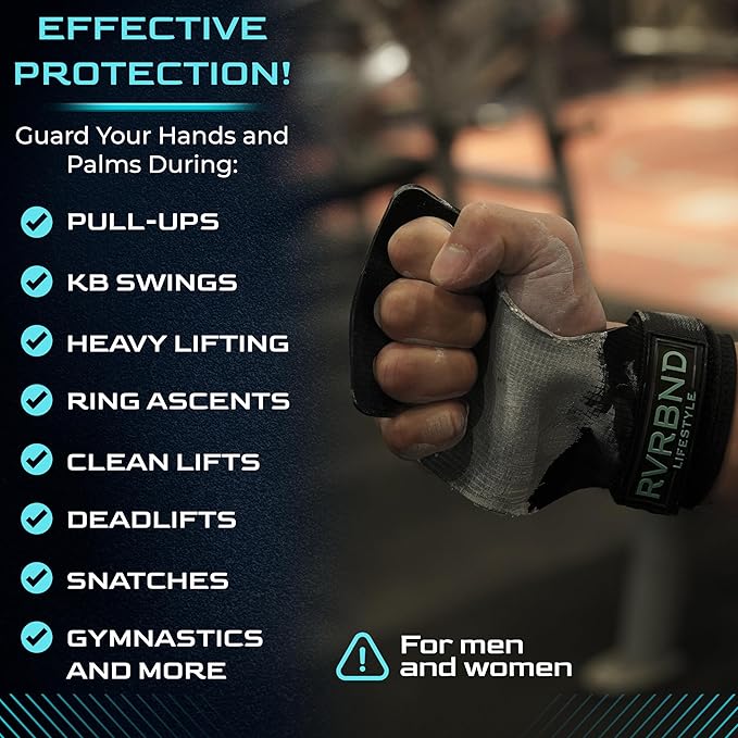 3 Hole Rubber Carbon Hand Grips for Crossfit, Gymnastics, Lifting, Pull Up with Velcro Wrist Strap & Foam Pad, Smooth Hand Protection for Blisters, Workout Grip for Men & Women