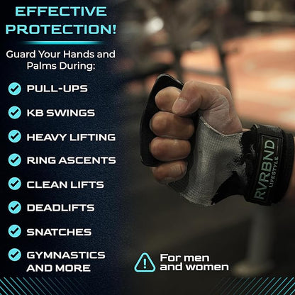 3 Hole Rubber Carbon Hand Grips for Crossfit, Gymnastics, Lifting, Pull Up with Velcro Wrist Strap & Foam Pad, Smooth Hand Protection for Blisters, Workout Grip for Men & Women