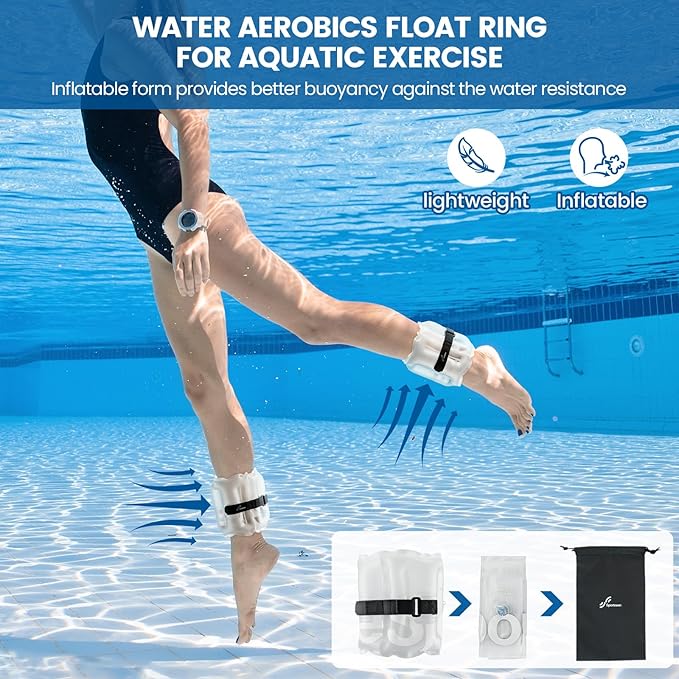 Inflatable Aquatic Cuffs Exercise Equipment: Sportneer Water Aerobics Float Ring with Adjustable Webbing Pool Exercise Workout Set Water Ankle Buoyancy Ring for Swimming Pool Fitness Training