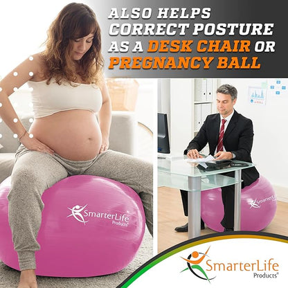 SmarterLife Workout Exercise Ball for Fitness, Yoga, Balance, Stability, or Birthing, Great as Yoga Ball Chair for Office or Exercise Gym Equipment for Home, Premium Non-Slip Design